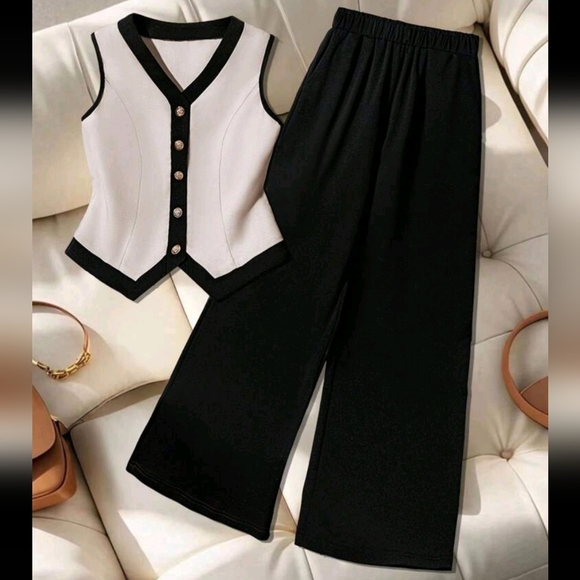 Women's Contrast Color Professional Suit, New Summer Office Commuter 2 Pieces Se - Picture 1 of 4